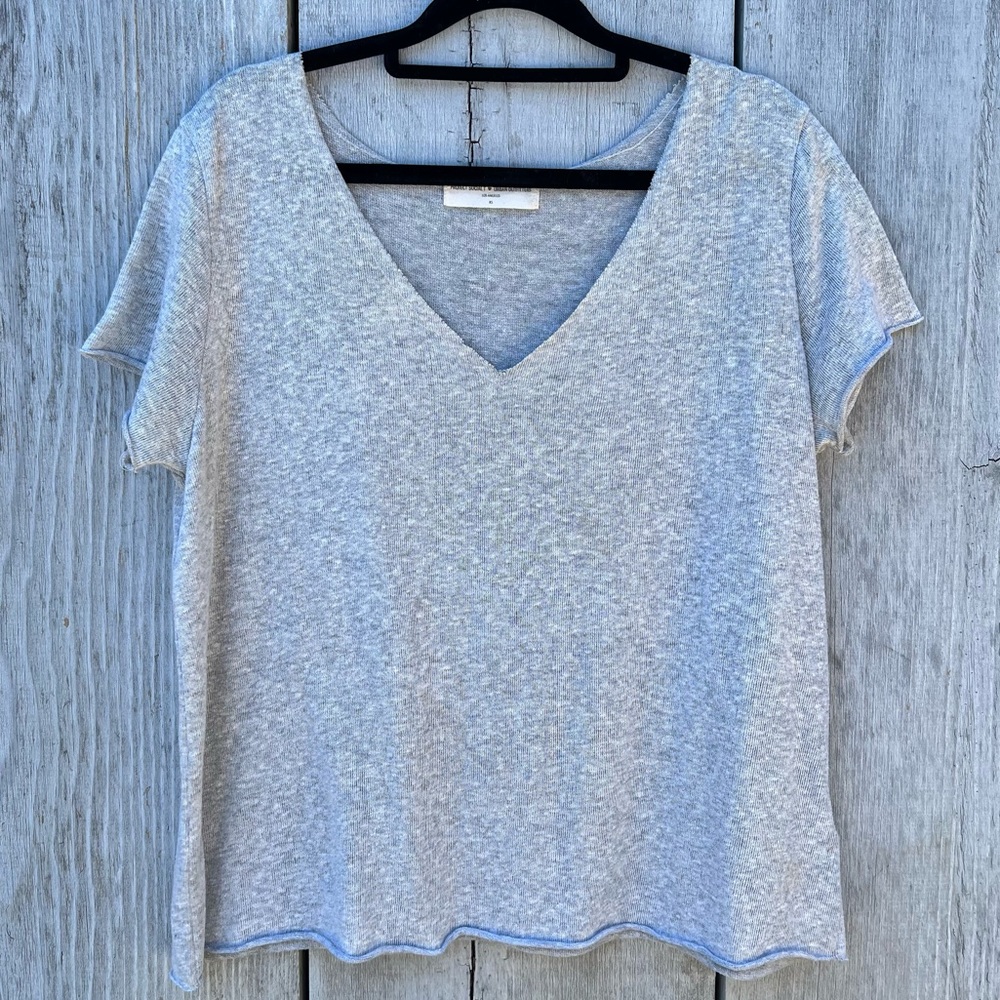 Project Social T Urban Outfitters gray lightweight v-neck short sleeve sheer top